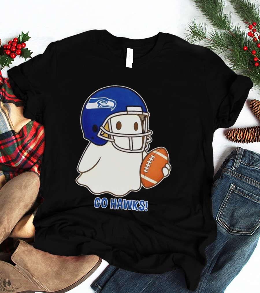 Seattle Seahawks Go Hawks Halloween Ghost Football Spirit T-Shirt