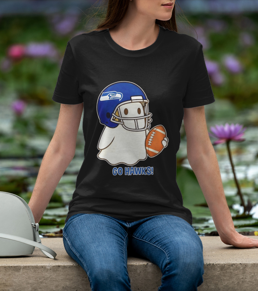Seattle Seahawks Go Hawks Halloween Ghost Football Spirit T-Shirt