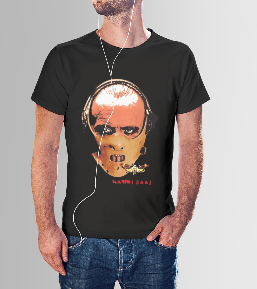 Hannibal Lecter Silence Of The Lamb Halloween Horror Mask With Skull Moth T-Shirt