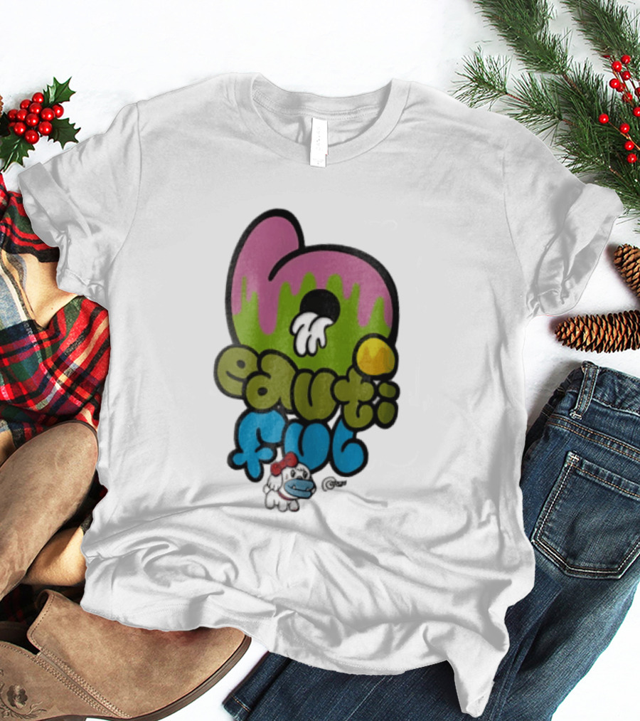 Beautiful Graffiti Lettering Dripping Paint Cartoon Dog With Spray Can T-Shirt