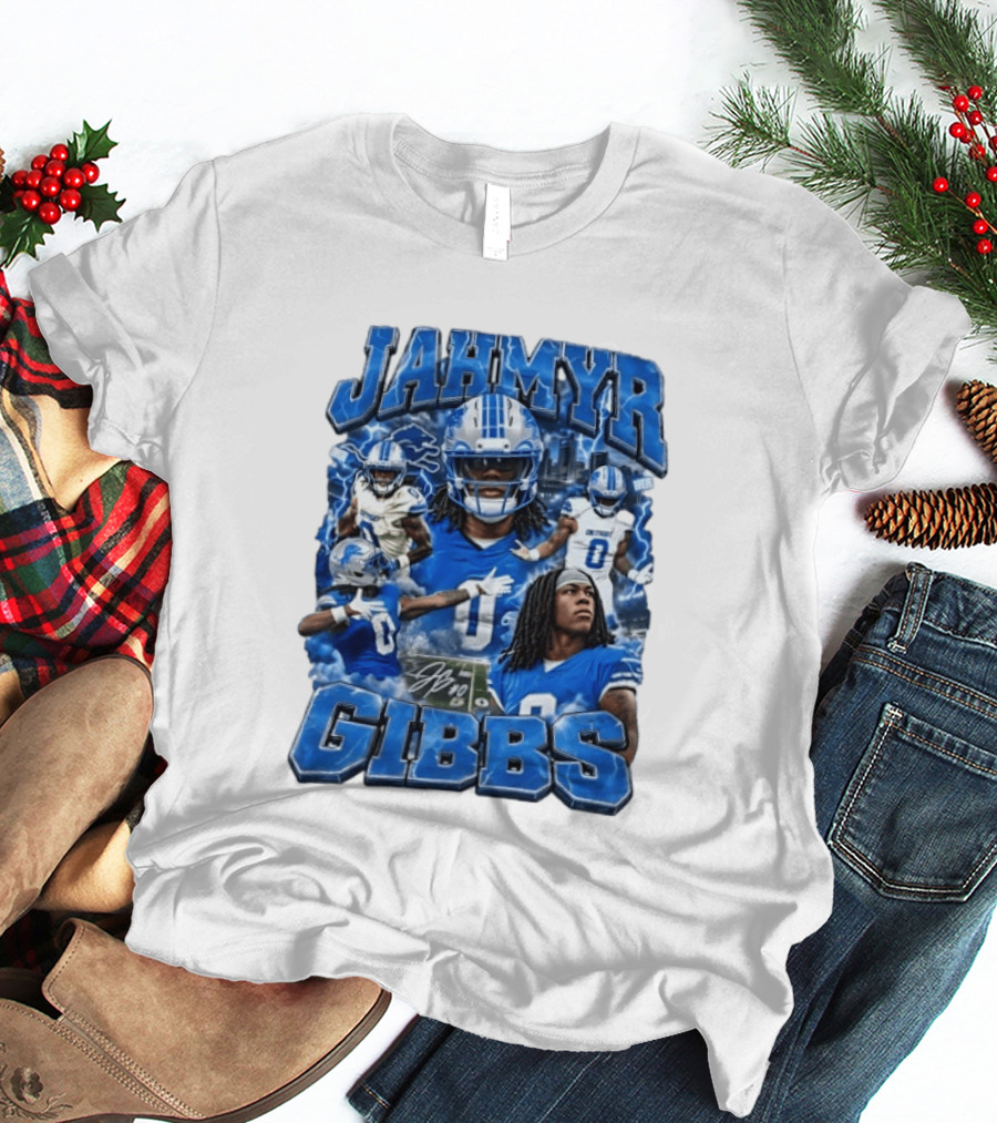 Jahmyr Gibbs Detroit Lions Blue Football T-Shirt