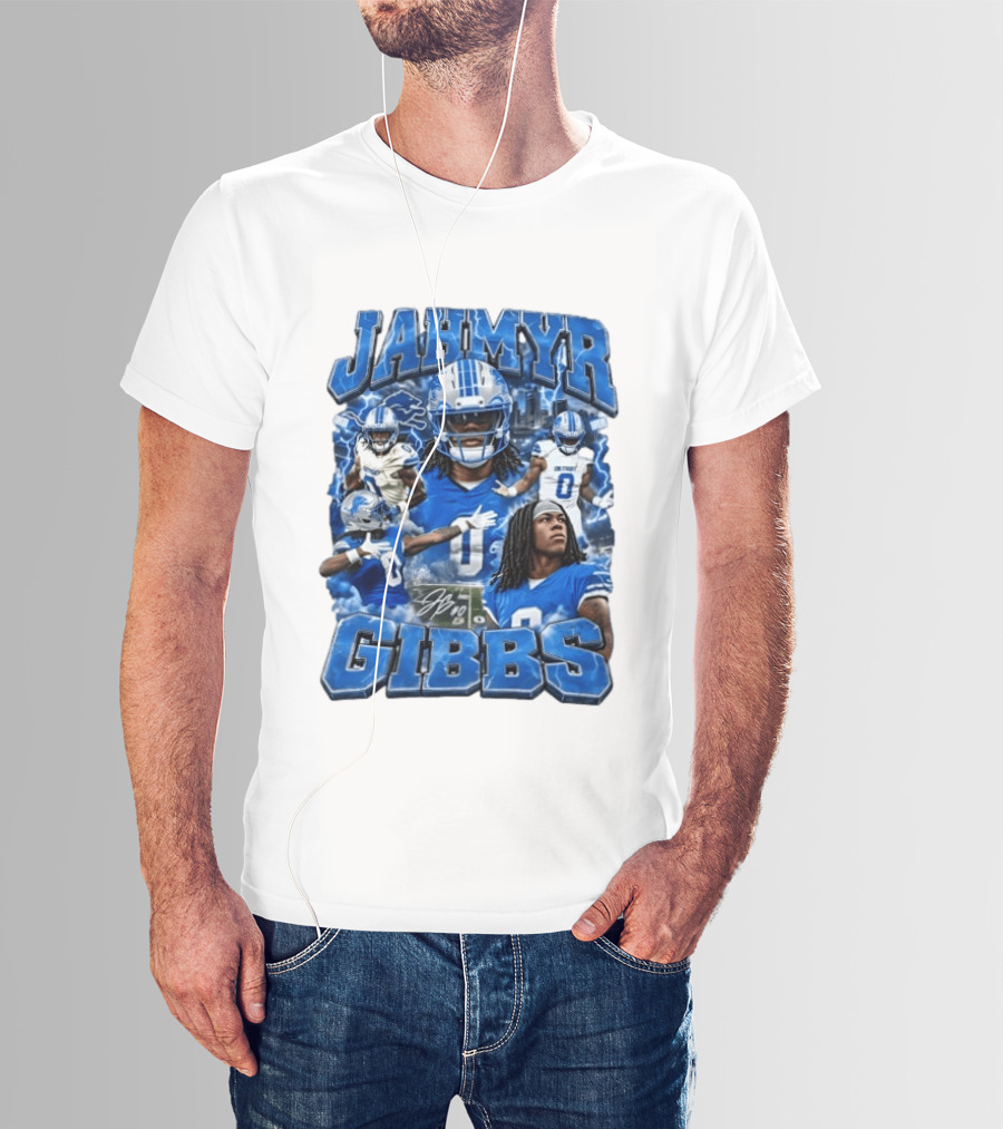 Jahmyr Gibbs Detroit Lions Blue Football T-Shirt