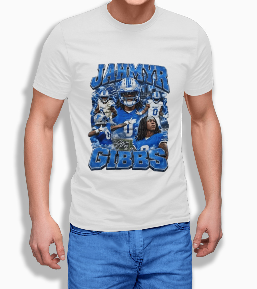 Jahmyr Gibbs Detroit Lions Blue Football T-Shirt