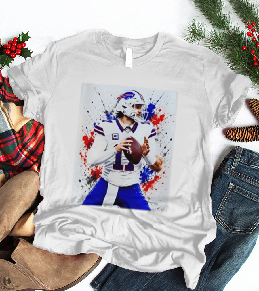Buffalo Bills Josh Allen Paint Splatter Style Football Quarterback T-Shirt