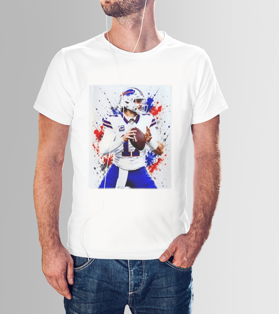 Buffalo Bills Josh Allen Paint Splatter Style Football Quarterback T-Shirt