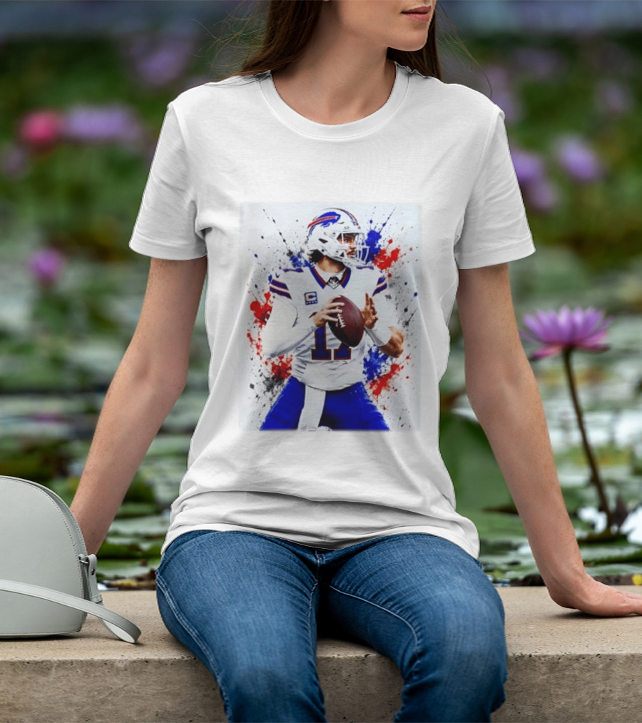 Buffalo Bills Josh Allen Paint Splatter Style Football Quarterback T-Shirt