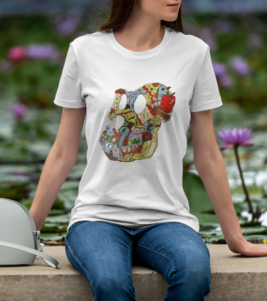 Skull Created From Pizza Burger And Fast Food T-Shirt