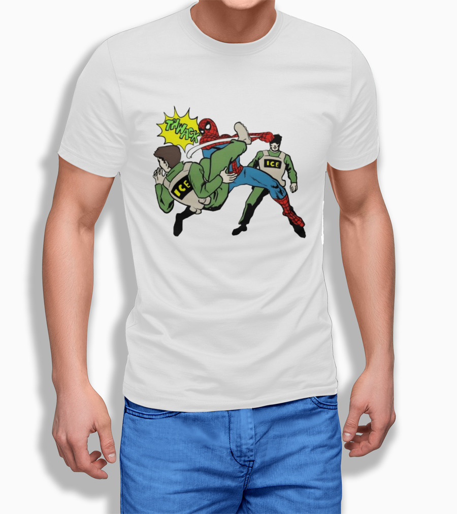 Spider Man Thwack ICE Agents Marvel Super Hero Action Scene T-Shirt