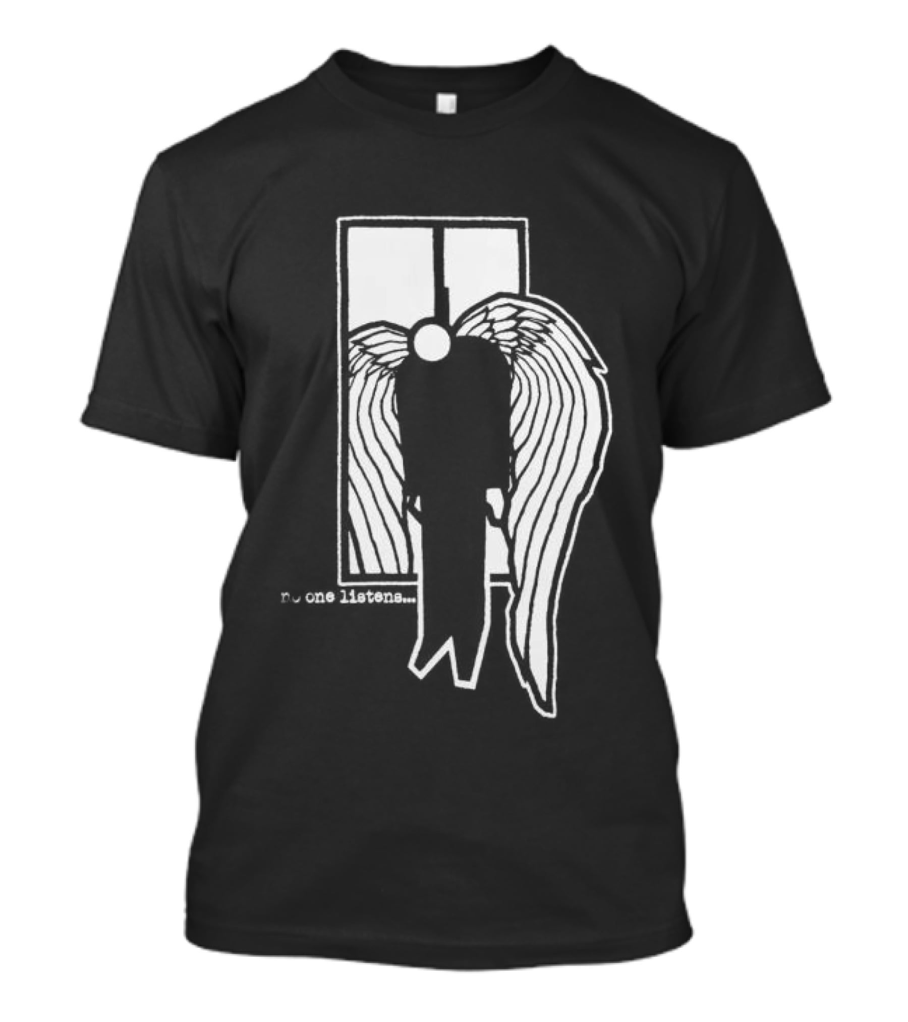 7 Angels 7 Plagues No One Listens Wings Mirror Black T-Shirt
