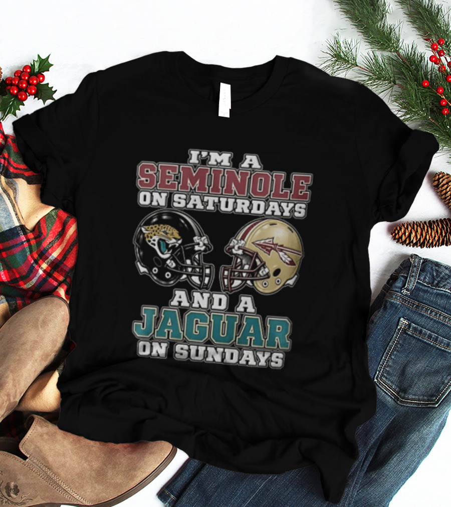 I'm A Seminole On Saturdays And A Jaguar On Sundays Football Fan Helmet T-Shirt