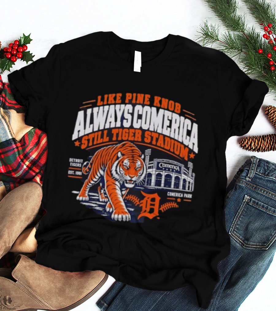 Detroit Tigers 2026 Pine Knob Comerica Tiger Stadium Est 1901 Iconic Baseball Tiger T-Shirt