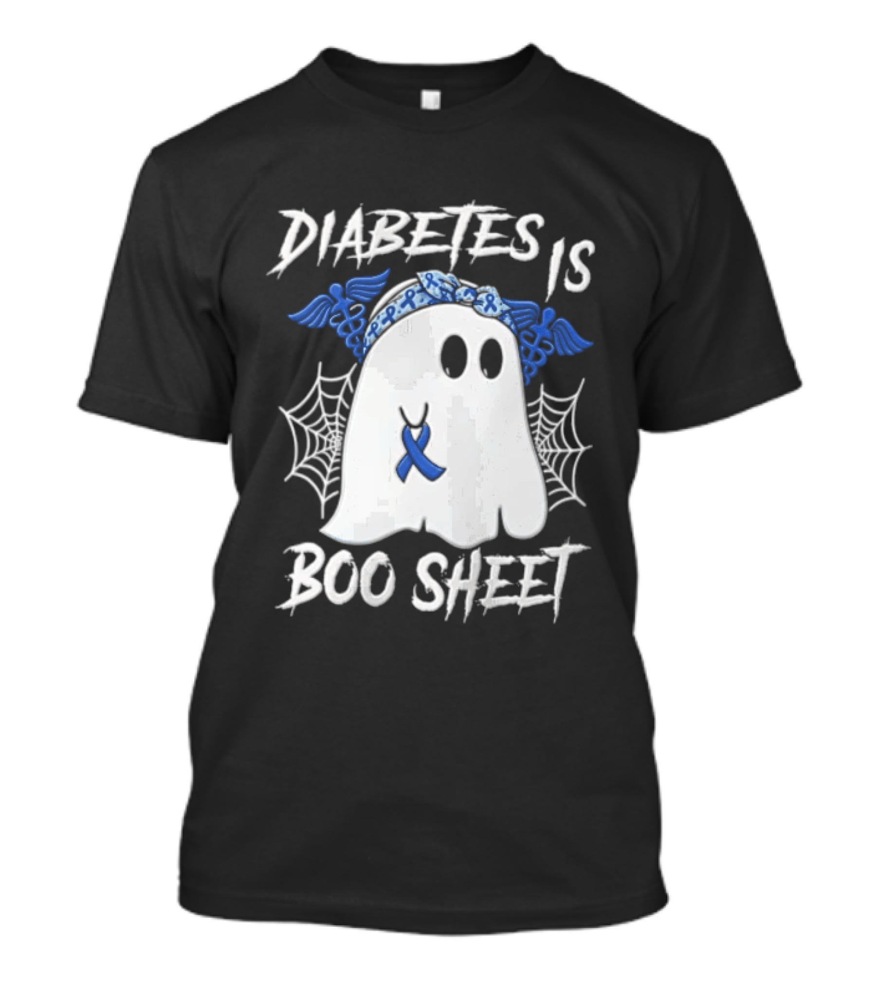 Diabetes IS BOO Sheet Ghost With Blue Ribbon Headband Halloween T-Shirt