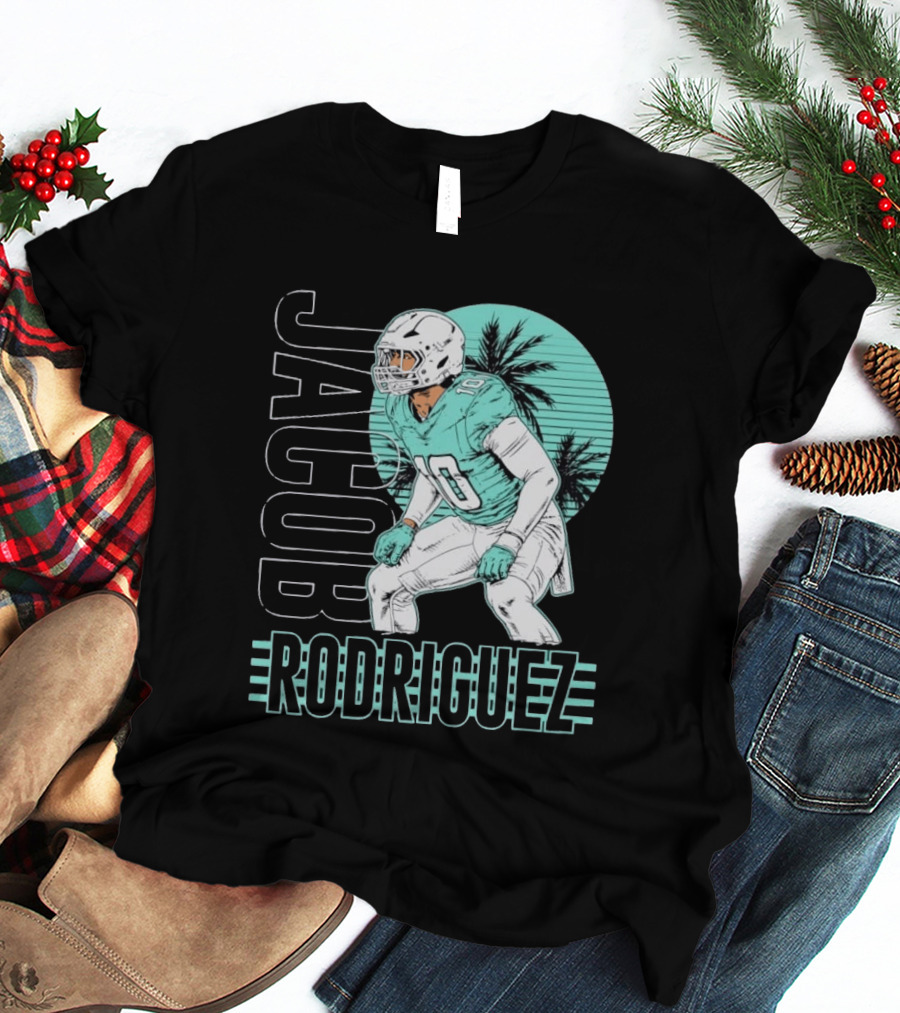 Jacob Rodriguez Miami Dolphins Palm Trees Football Player Tropical Scene T-Shirt