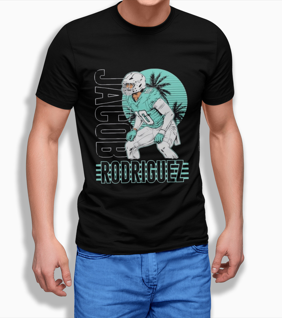 Jacob Rodriguez Miami Dolphins Palm Trees Football Player Tropical Scene T-Shirt