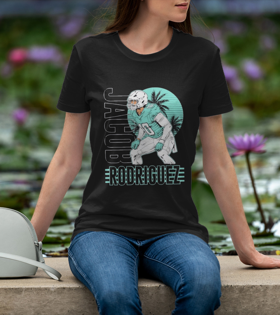Jacob Rodriguez Miami Dolphins Palm Trees Football Player Tropical Scene T-Shirt