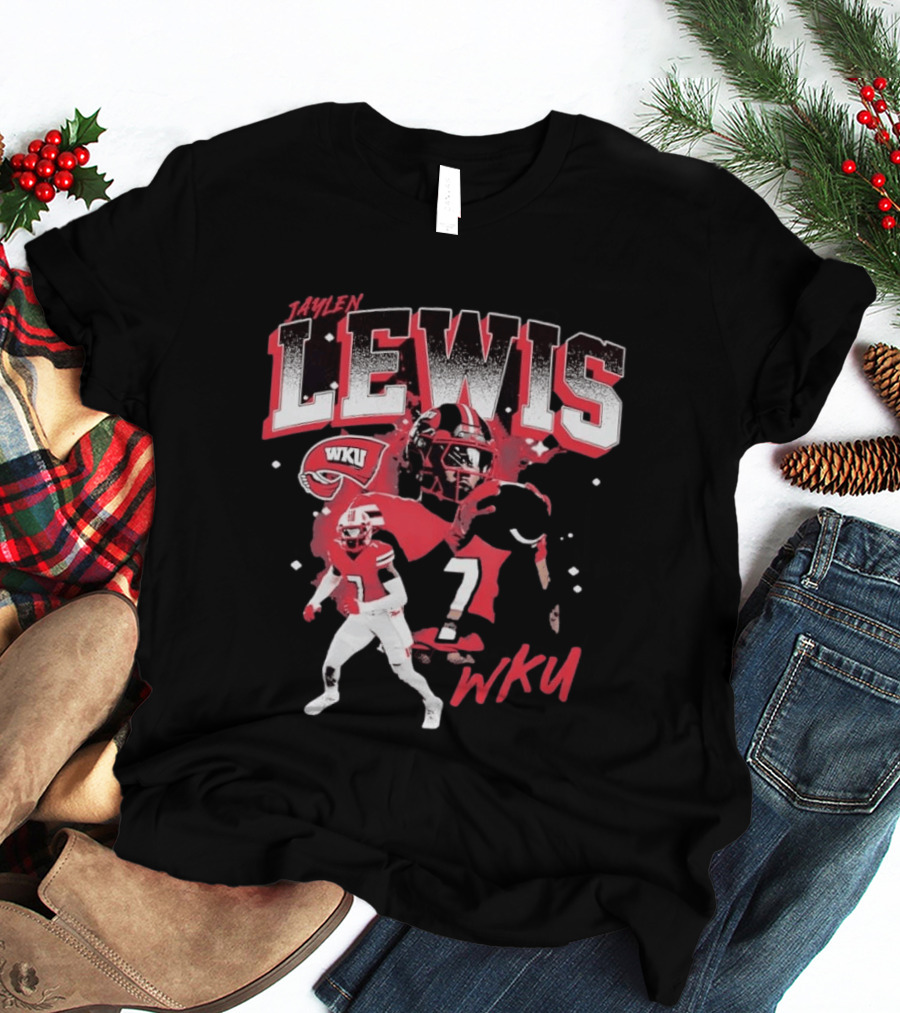 Jaylen Lewis No 7 WKU Football Helmet And Player Action T-Shirt