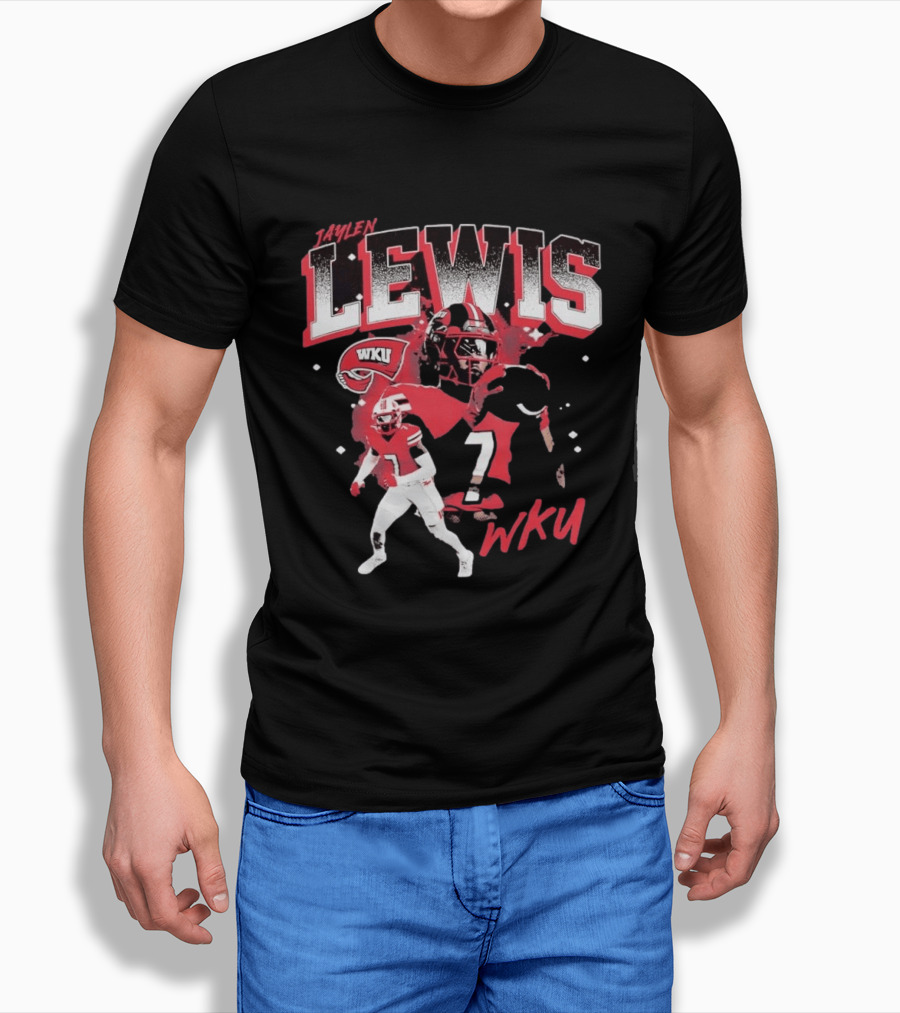 Jaylen Lewis No 7 WKU Football Helmet And Player Action T-Shirt