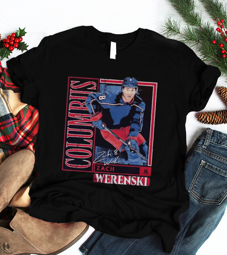 Zach Werenski 8 Columbus Blue Jackets Hockey Card T-Shirt