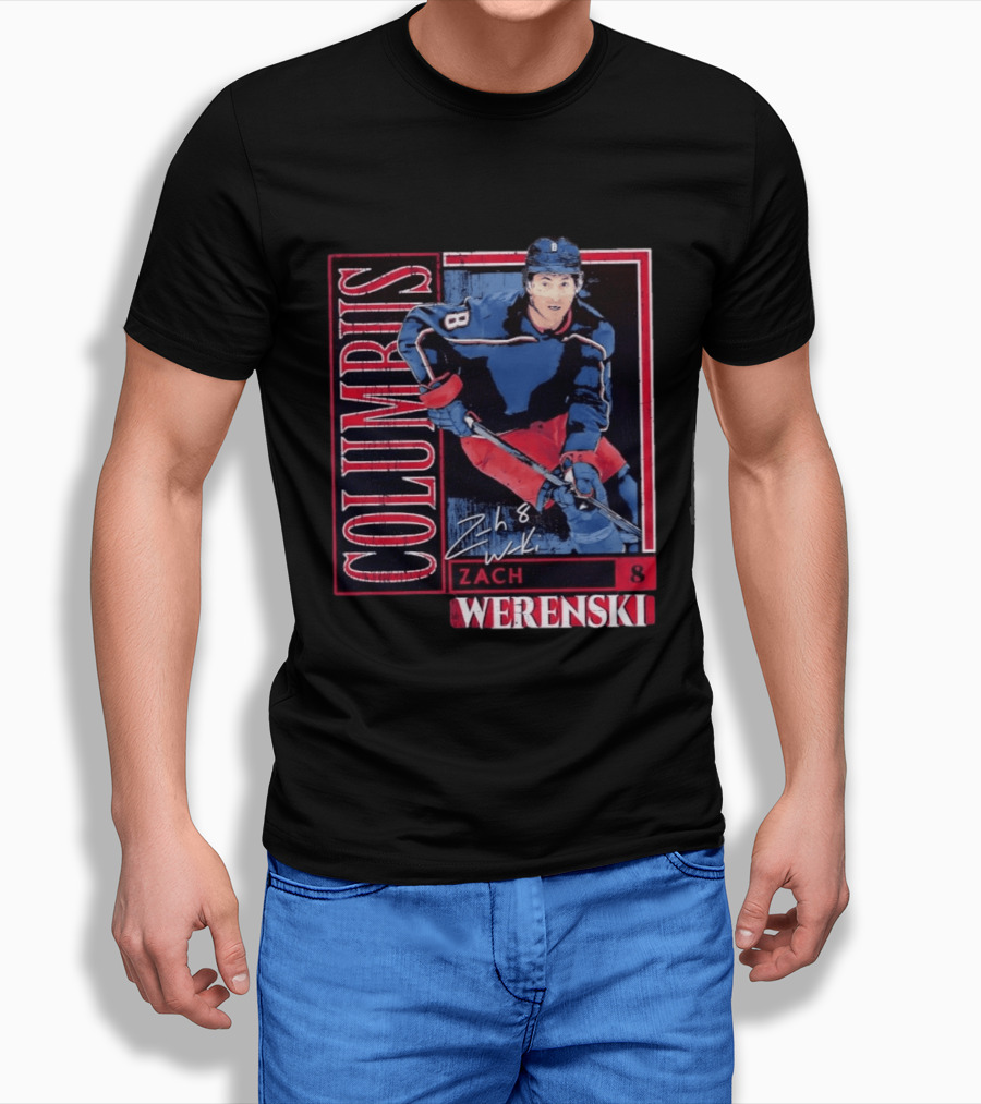 Zach Werenski 8 Columbus Blue Jackets Hockey Card T-Shirt