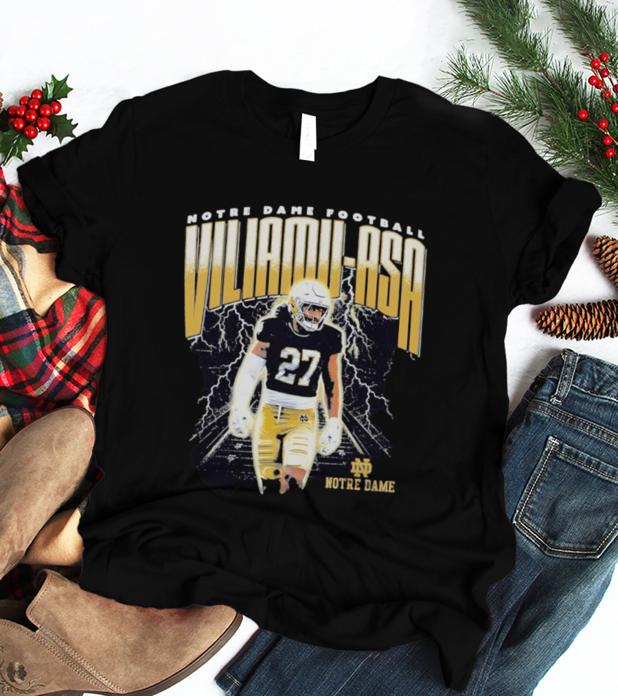 Notre Dame Viliamu Asa No 27 Football Lightning T-Shirt