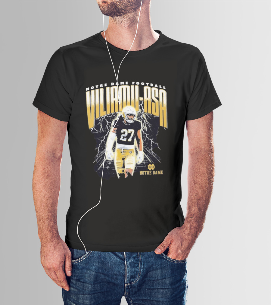 Notre Dame Viliamu Asa No 27 Football Lightning T-Shirt