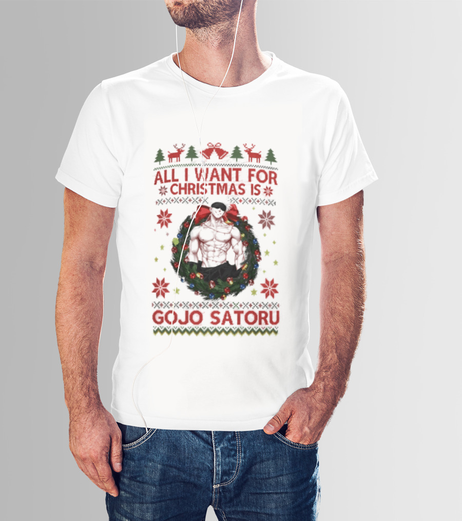 All I Want For Christmas Is Gojo Satoru Festive Holiday Anime Ugly Christmas T-Shirt