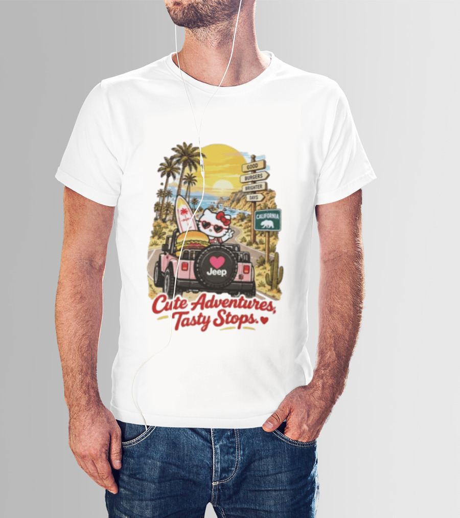 Cute Adventures Tasty Stops California Jeep Beach Burger Good Vibes T-Shirt