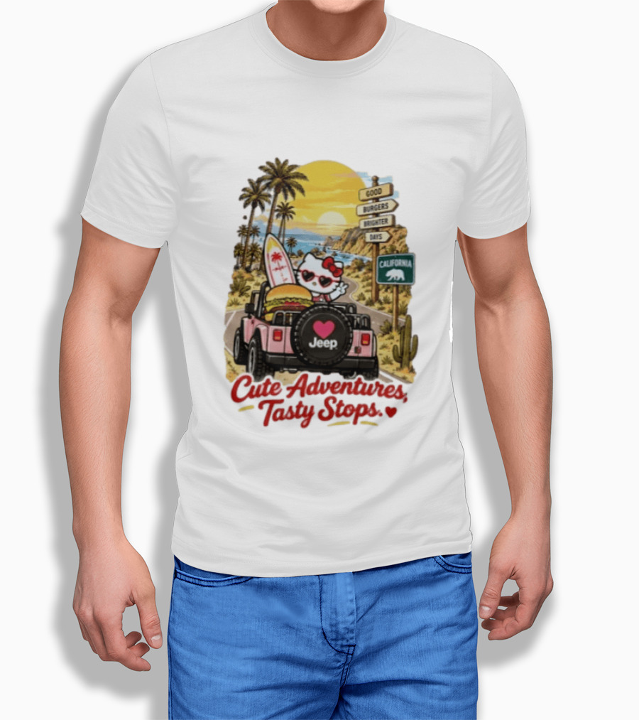 Cute Adventures Tasty Stops California Jeep Beach Burger Good Vibes T-Shirt