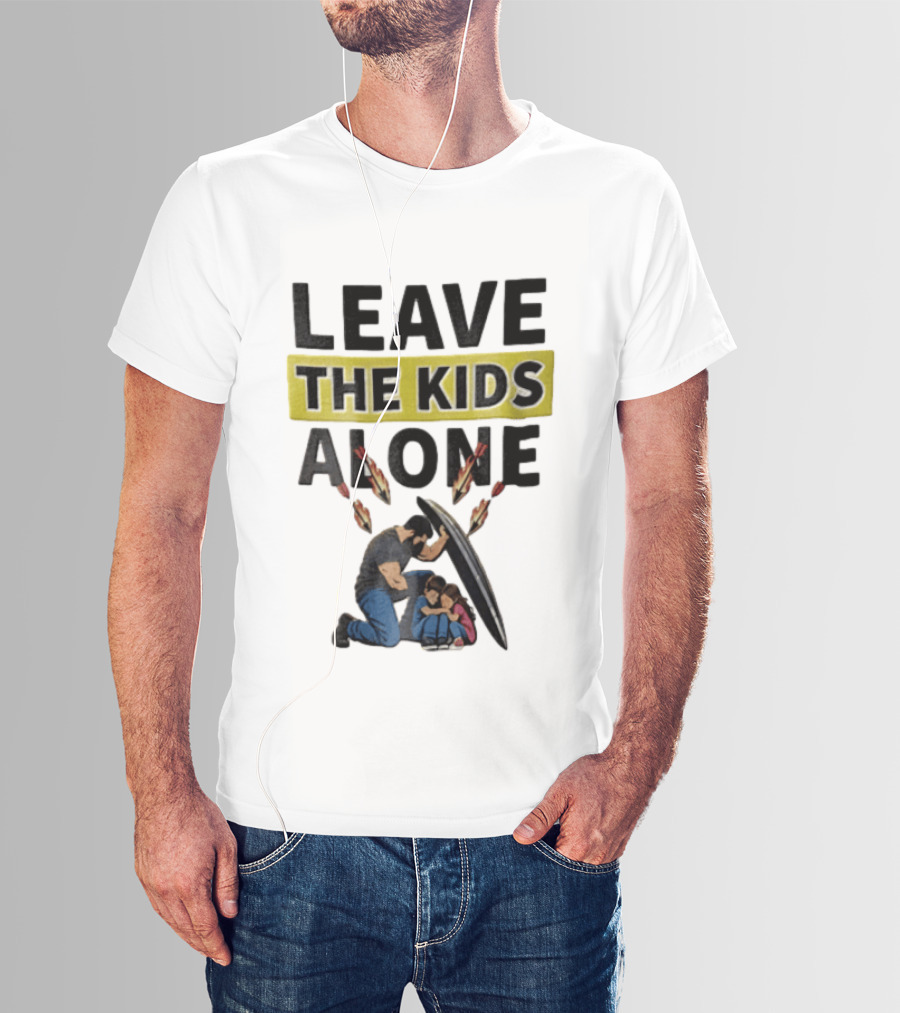 Leave The Kids Alone Bearded Man Shielding Children From Arrows T-Shirt