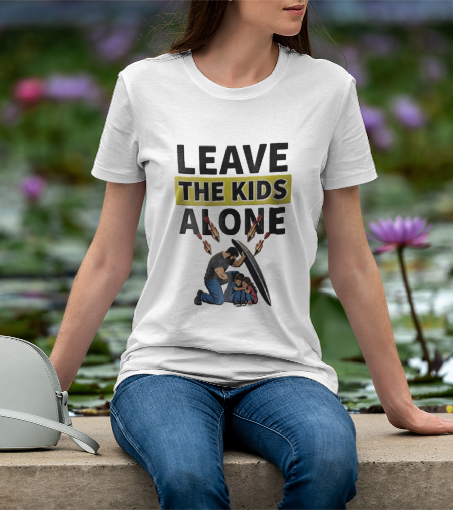 Leave The Kids Alone Bearded Man Shielding Children From Arrows T-Shirt