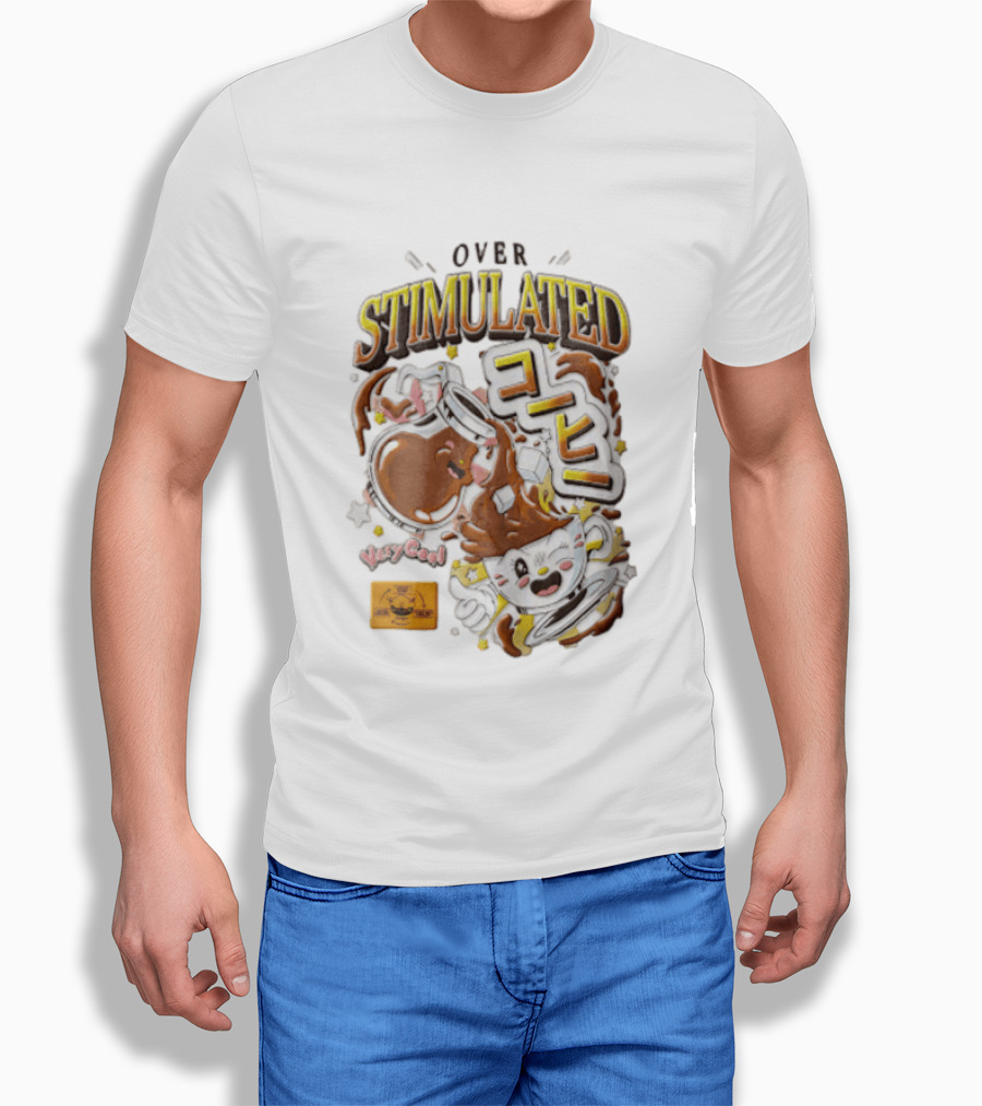 Over Stimulated Coffee Pot Pouring Very Coffee Cartoon Cute T-Shirt