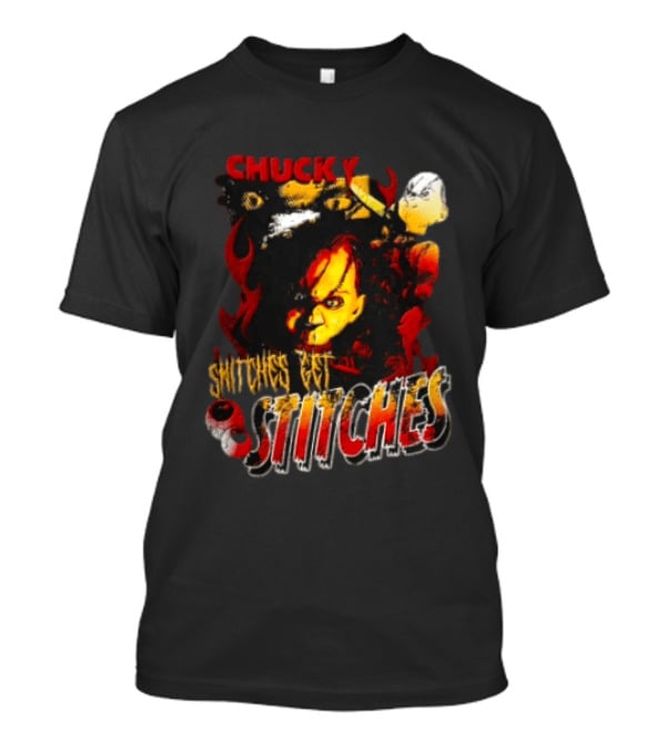 Chucky Snitches Get Stitches Horror Doll With Knife And Eyeballs T-Shirt