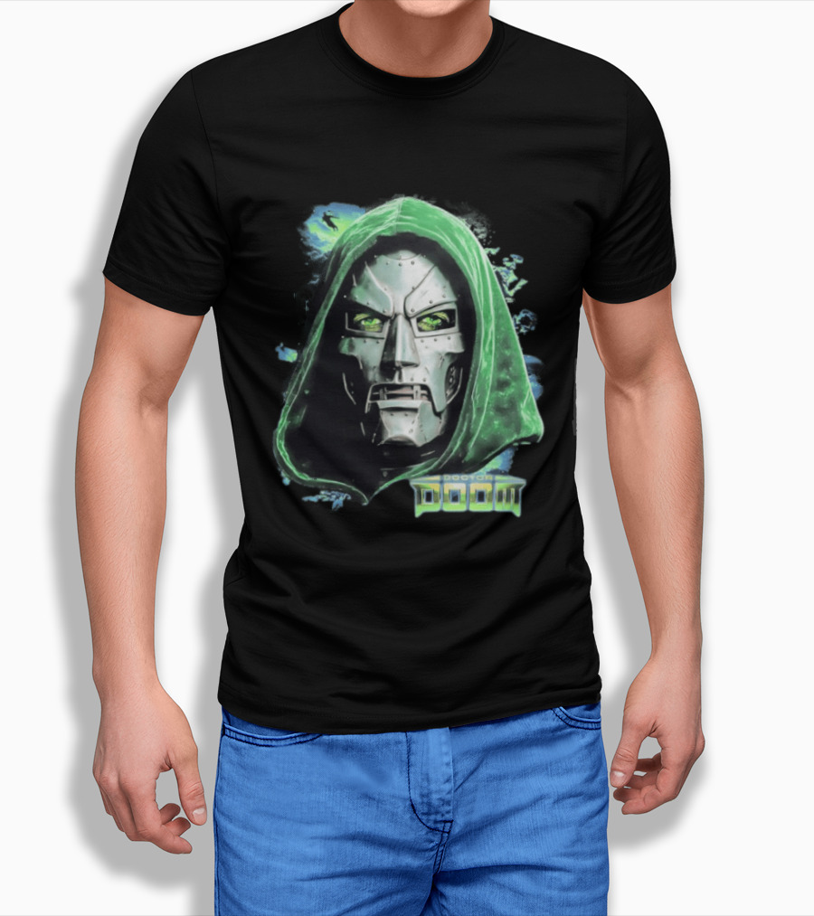 Doctor Doom Marvel Green Hooded Mask Iconic Villain T-Shirt