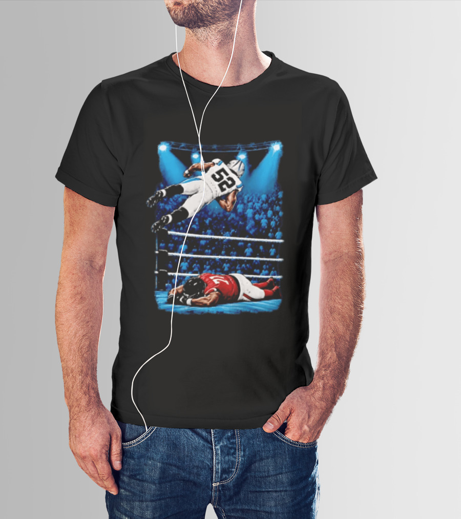 Football Player 52 Jumping Over Opponent In Wrestling Ring Spotlight Crowd T-Shirt
