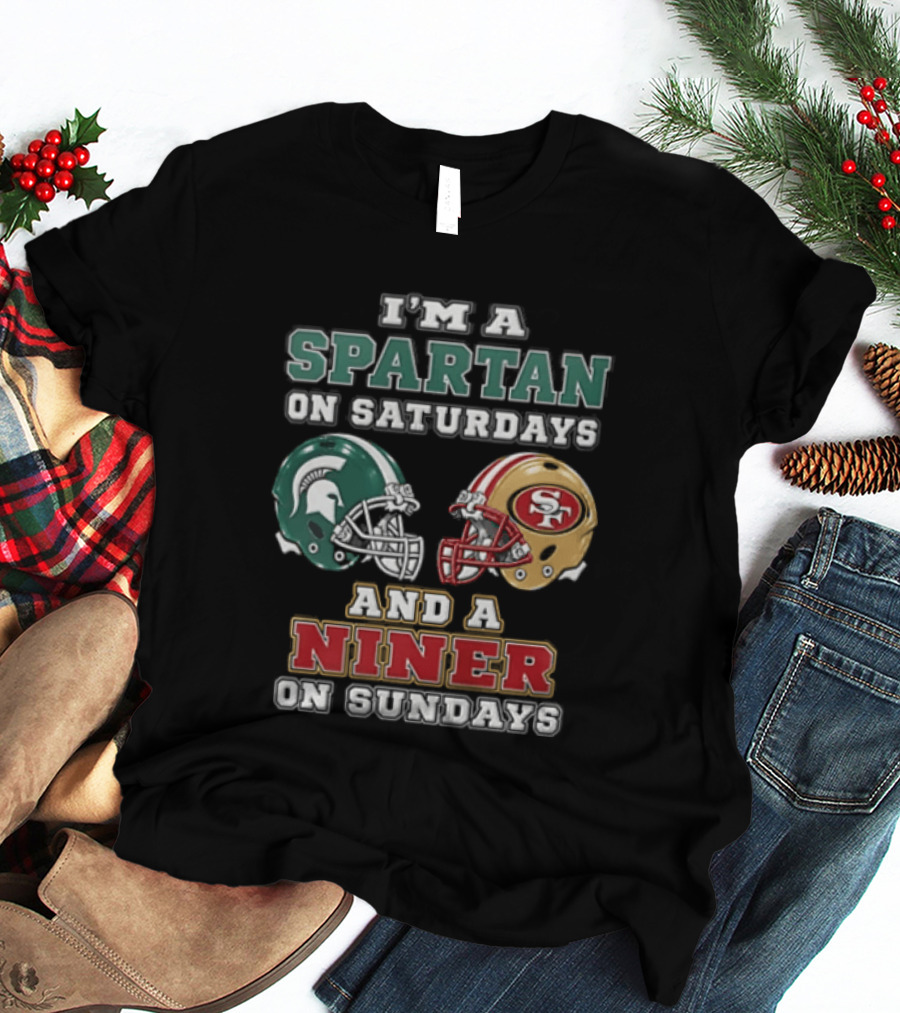 I'm A Spartan On Saturdays And A Niner On Sundays Football Helmets T-Shirt