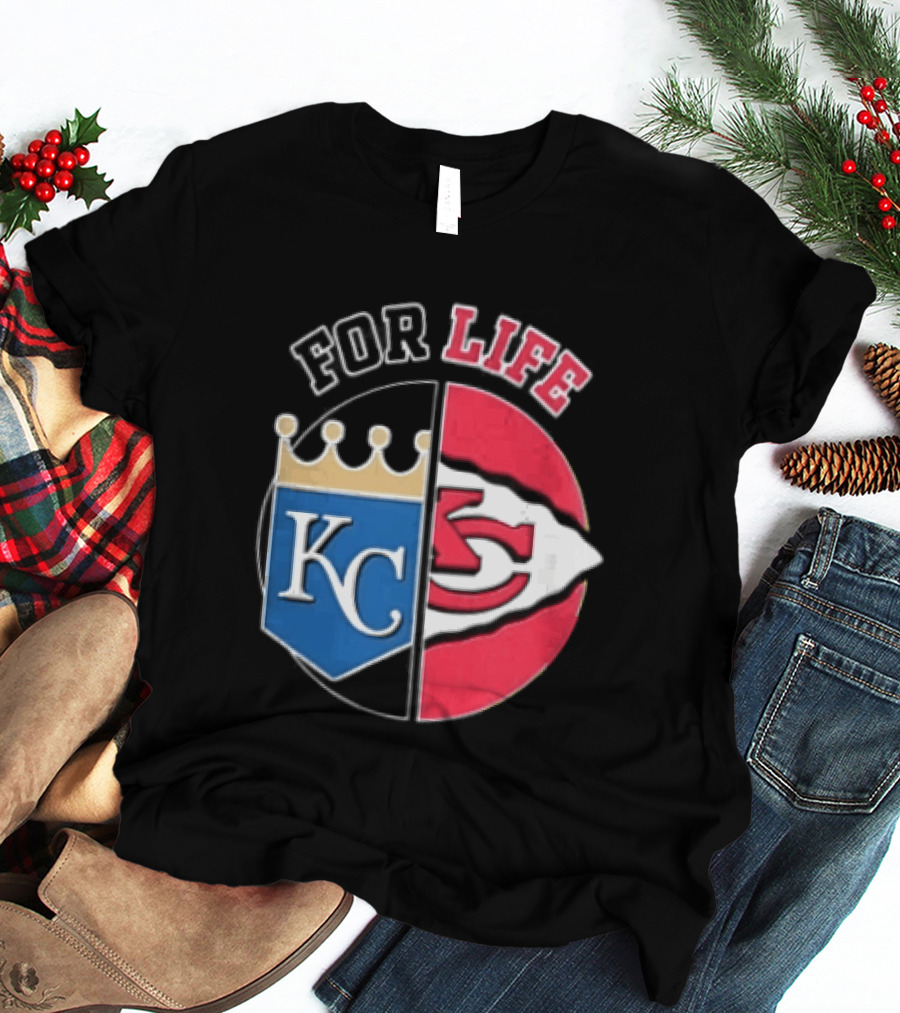 Kansas City Royals Chiefs For Life KC Arrowhead Split Crown T-Shirt