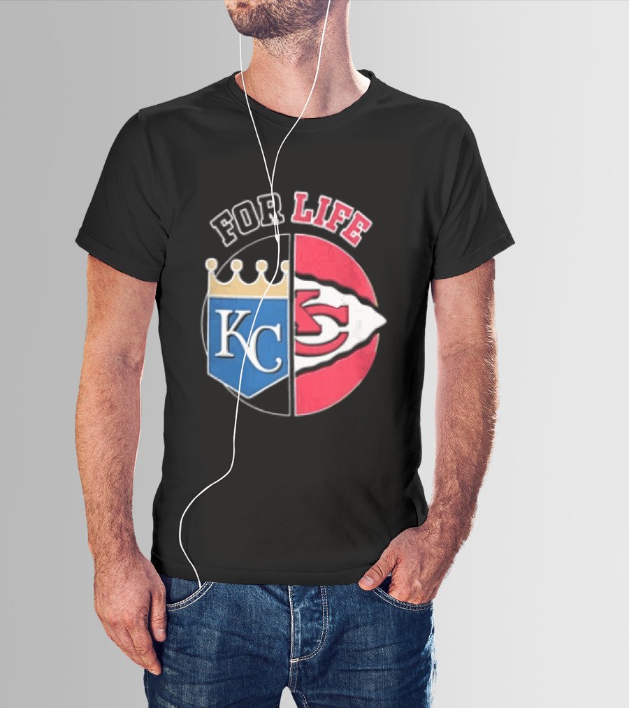 Kansas City Royals Chiefs For Life KC Arrowhead Split Crown T-Shirt