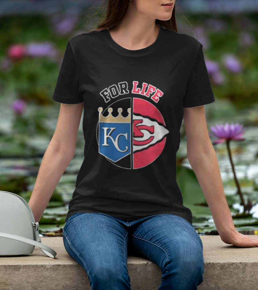 Kansas City Royals Chiefs For Life KC Arrowhead Split Crown T-Shirt