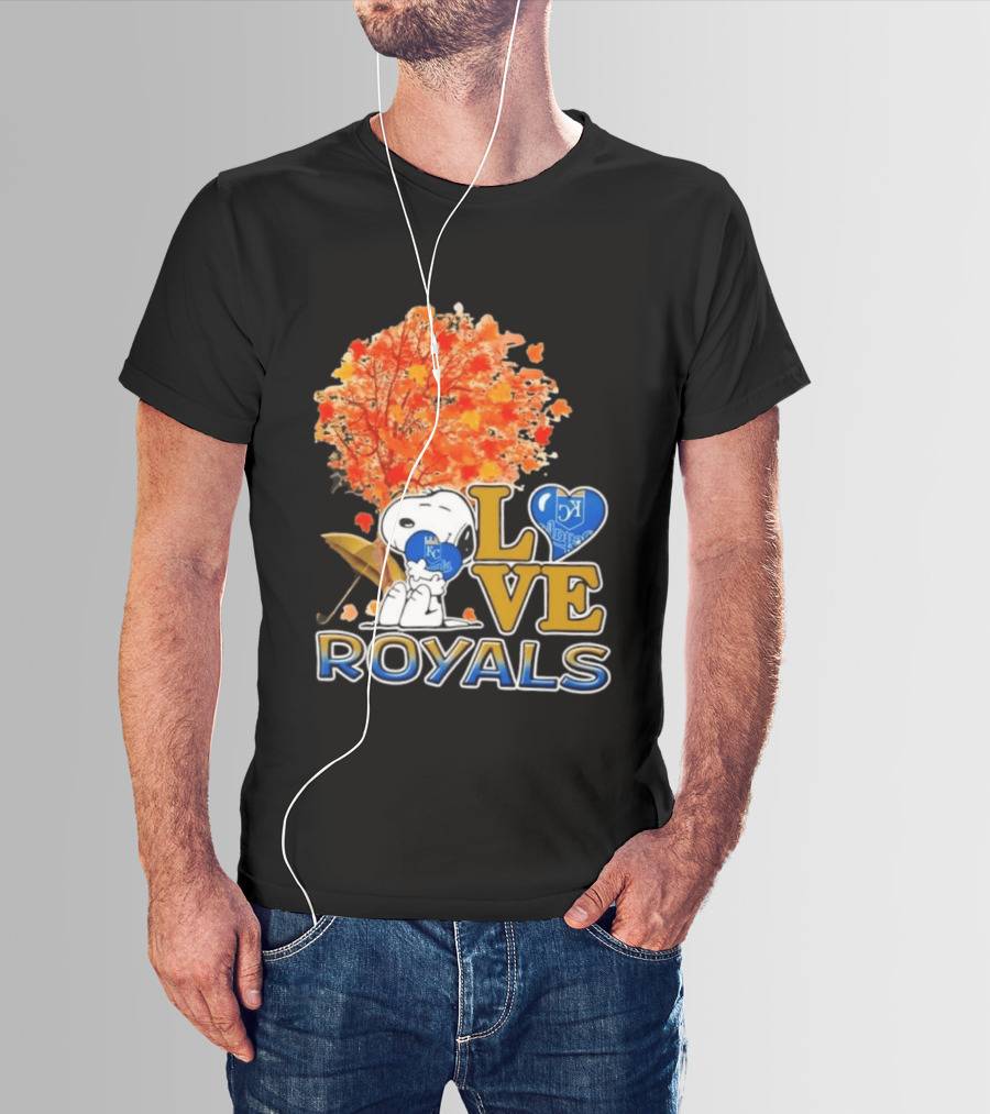 KC Royals Love Snoopy Hug Heart Peanuts Baseball Fall Tree T-Shirt