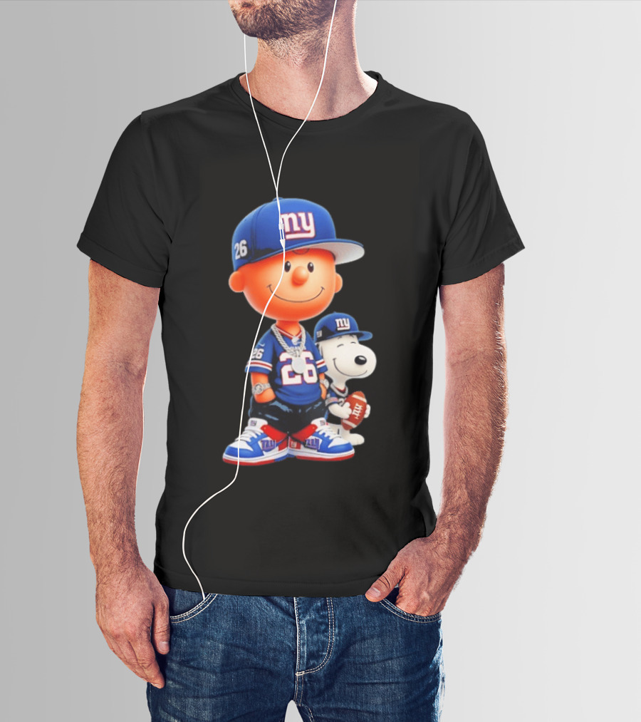 Peanuts Characters In New York Giants Team Sportswear T-Shirt