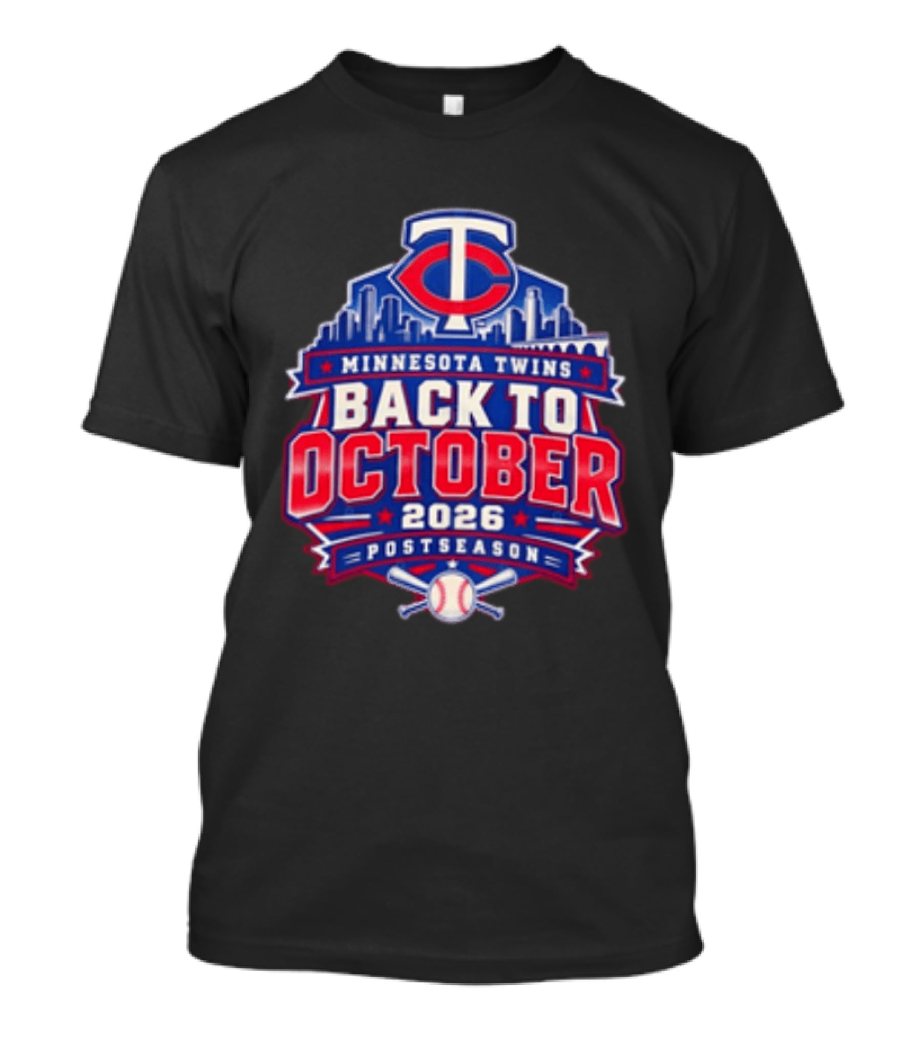 Minnesota Twins Back To October 2026 Postseason Skyline T-Shirt
