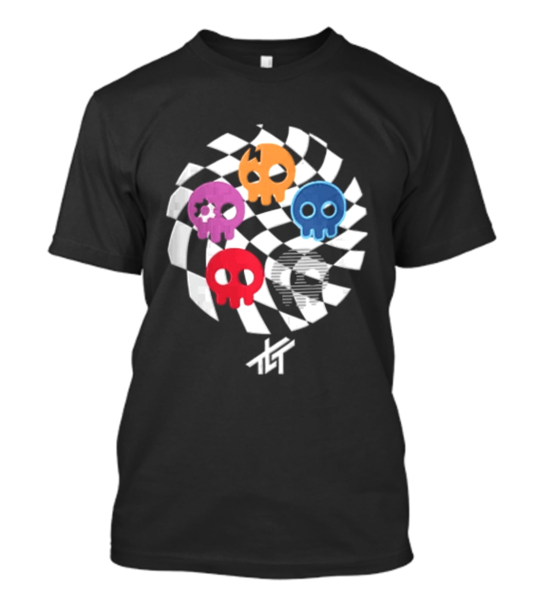 The Living Tombstone Five Colorful Skulls Checkered T-Shirt