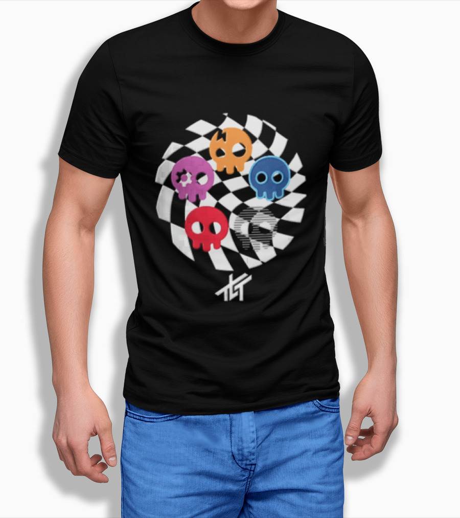 The Living Tombstone Five Colorful Skulls Checkered T-Shirt