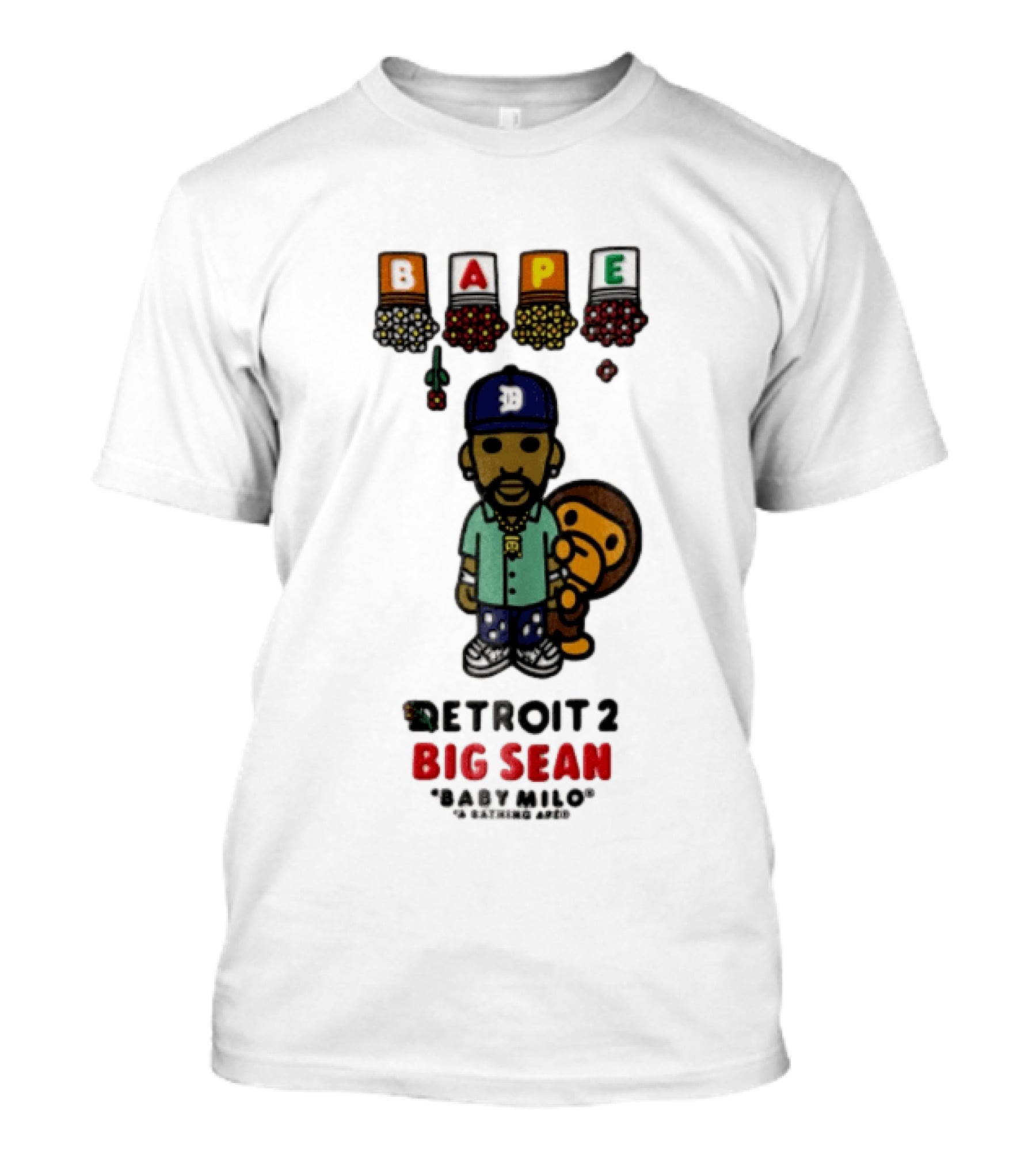 BAPE Big Sean Detroit 2 Baby Milo Cartoon Man Wearing Cap T-Shirt