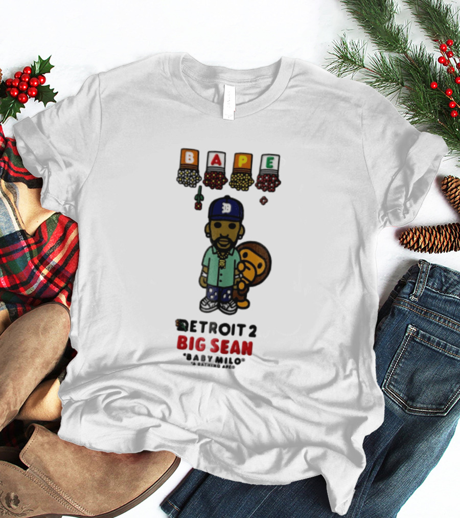 BAPE Big Sean Detroit 2 Baby Milo Cartoon Man Wearing Cap T-Shirt