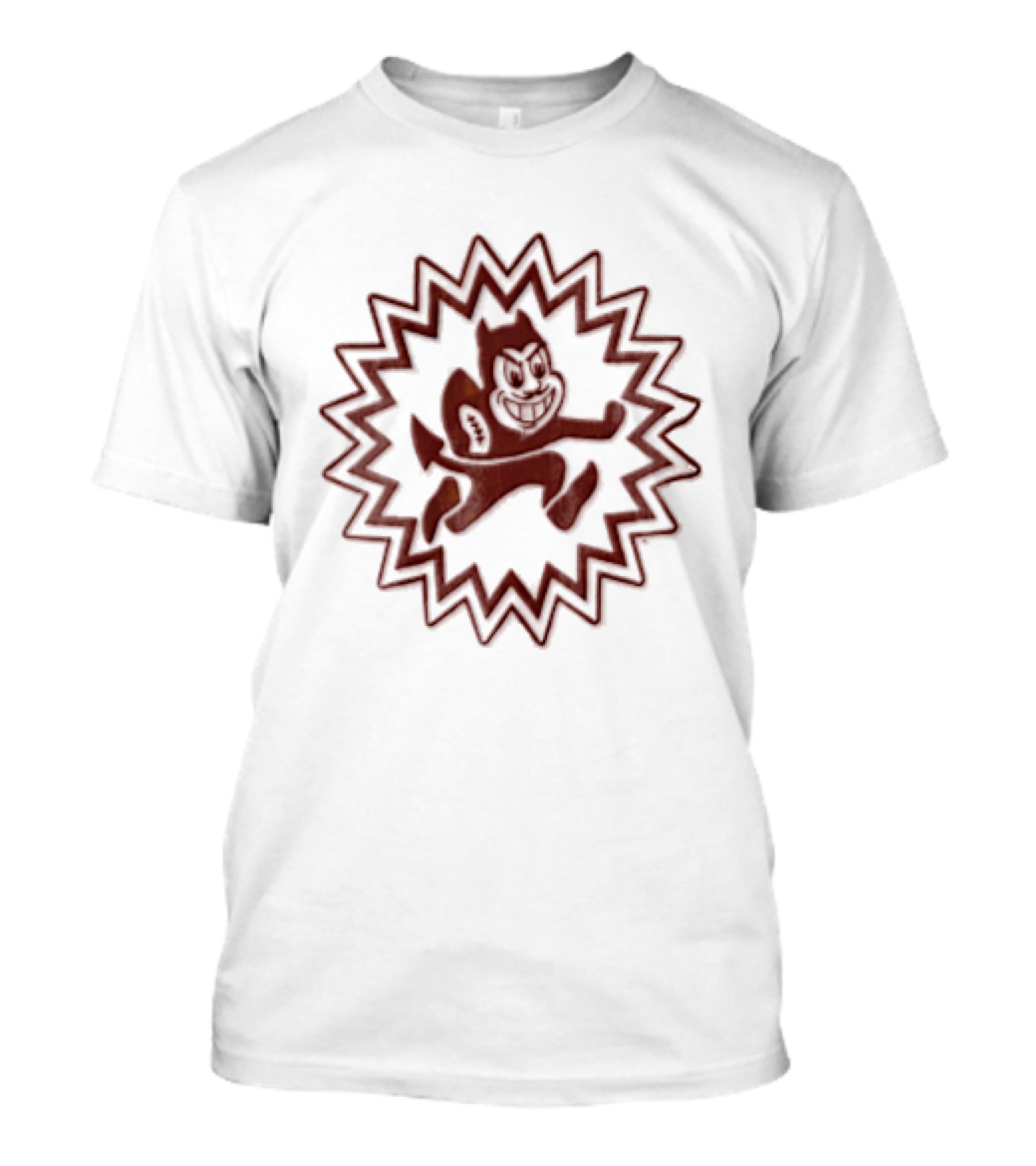 Arizona State Sun Devils Mascot Cartoon Devil Running Football Burst T-Shirt
