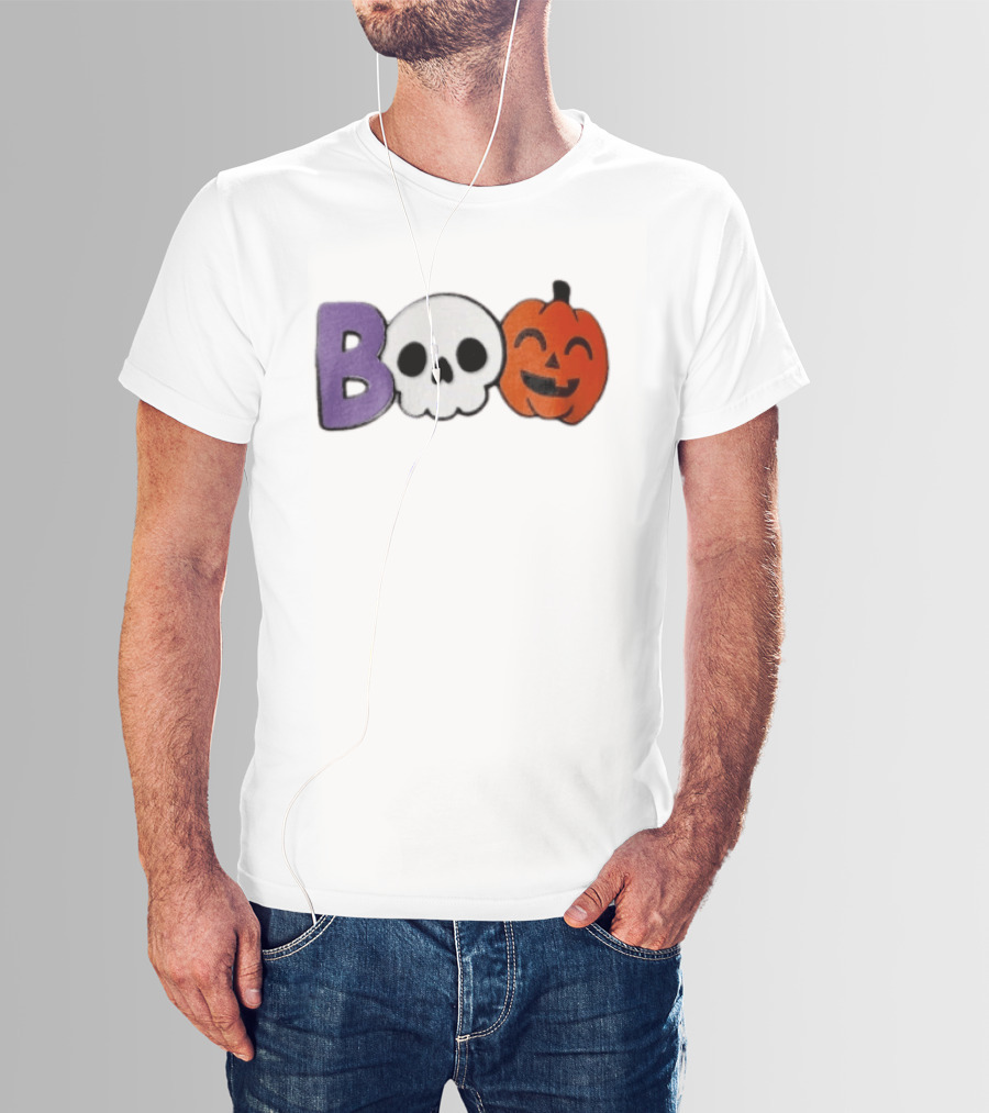BOO Skull Pumpkin Purple Letter Halloween Fun T-Shirt