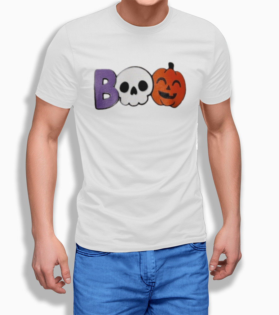 BOO Skull Pumpkin Purple Letter Halloween Fun T-Shirt