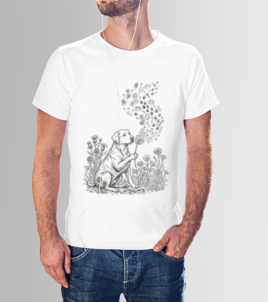 Floral Labrador Retriever Dandelion Dog With Flower T-Shirt