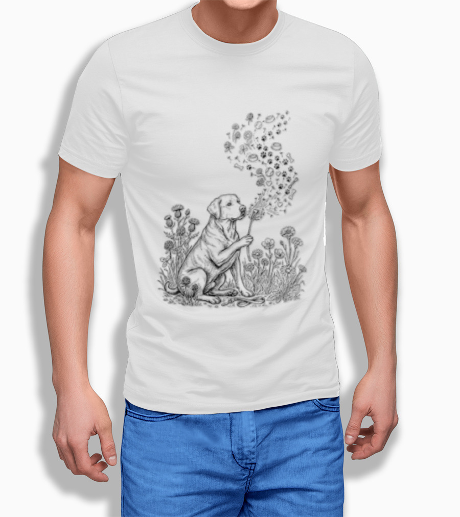 Floral Labrador Retriever Dandelion Dog With Flower T-Shirt